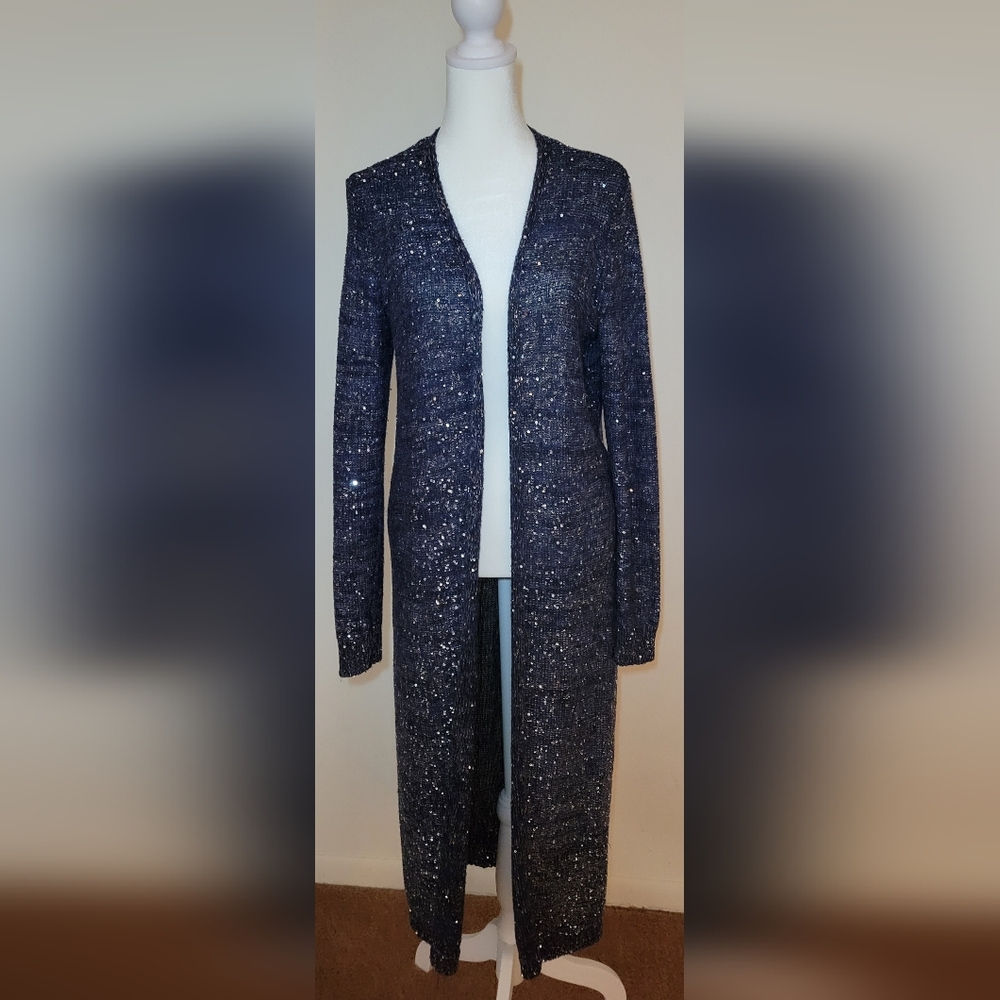 White House Black Market Sequin Duster Cardigan M ❤️🔥❤️🔥 - Picture 4 of 9